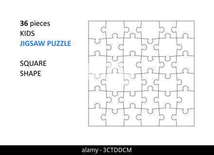 Puzzle leere Vorlage. Schnittlinien Gitterdesign für Kinder Puzzle quadratisch - 36 Teile. Stock Vektor
