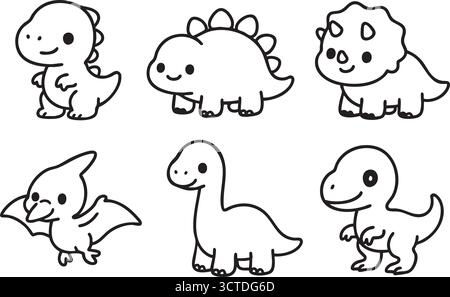 Vektor-Illustration von niedlichen Dinosaurier Linie Ikonen Stock Vektor