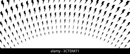 Donner-Muster in Bogenform. Blitzlicht formt die Textur. Schraubenhintergrund. Power, Geschwindigkeit, Gefahr oder Shock Comic-Zeichentrickeffekt. Vektorgrafik Stock Vektor