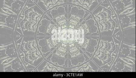 Ein komplexes geometrisches Design zeigt Kreismuster und symmetrische Formen. Das Bildmaterial bietet helle und dunkle Kontraste, die ein fesselndes V Stockfoto