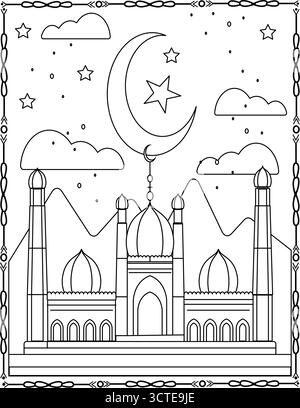 Handgezeichnete Bilder islamischer Kultstätten zur Gestaltung von Weihnachtskarten. Kritzele verschiedener Moscheen. Eid Mubarak Kareem. Ausmalseite Für Kinder Und Erwachsene Stock Vektor