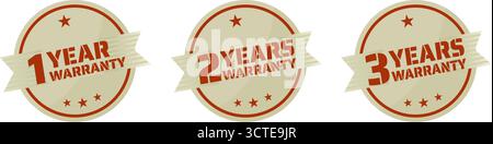 Satz von 1, 2, 3 Jahren Garantieetiketten Abzeichen Vektorillustration Stock Vektor