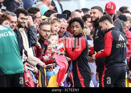 Tubize, Belgien. Oktober 2025. Der Belgier Malick Fofana wurde während eines offenen Trainings der Red Devils, der belgischen Fußballnationalmannschaft, auf dem Proximus Basecamp in Tubize am Montag, den 6. Oktober 2025, gezeigt. Die Mannschaft bereitet sich auf die Spiele gegen Nordmazedonien (10/10) und Wales (13/10) vor. BELGA FOTO BRUNO FAHY Credit: Belga News Agency/Alamy Live News Stockfoto