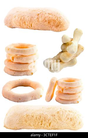 Avoador, auch bekannt als Stärkekekeks, goma Biscuit, Windkekse, peta, Xiringa oder Flying Biscuit, hergestellt aus Maniokstärke, auch bekannt als Maniokstärke. Stockfoto