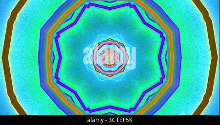 Das farbenfrohe geometrische Design zeichnet sich durch konzentrische Formen und helle Farbtöne aus. Das komplizierte Muster zieht den Blick in die Mitte und schafft ein fesselndes VI Stockfoto