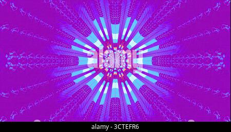 Dieses Kunstwerk besticht durch ein auffälliges abstraktes Design mit lebhaften Farben und komplizierten Mustern. Helle Blau- und Violetttöne platzen nach außen, cr Stockfoto