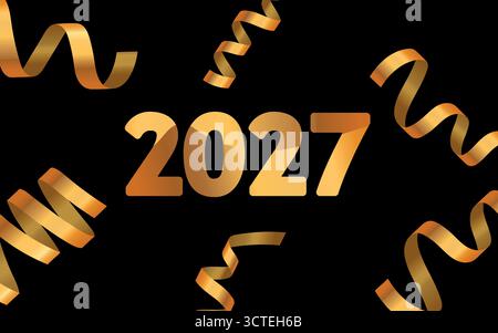 Frohe Weihnachten oder Happy New Year Design. 2027 Weihnachtsdekoration auf farbigem Hintergrund. Grußvektorkarte, Banner, Festkonzept mit Metallic Stock Vektor