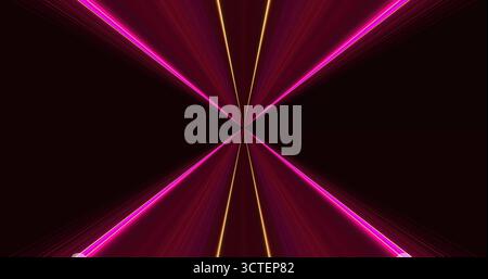 Helle Neonlinien in Pink und Gelb bilden ein markantes Muster vor dunklem Hintergrund und schaffen eine energiegeladene und moderne Atmosphäre Stockfoto