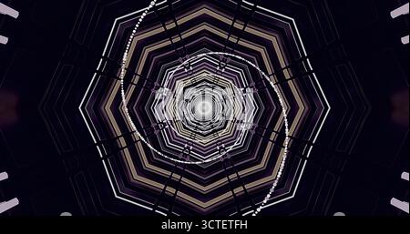 Ein komplexes geometrisches Design zeigt komplizierte Linien und Formen in einer Spiralform. Die Komposition besteht aus gestaffelten Ebenen, die Tiefe und eine erzeugen Stockfoto