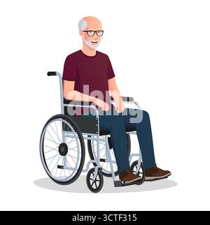 Älterer Mann mit grauem Haar, der auf einem Rollstuhl sitzt Vektor-Illustration Stock Vektor