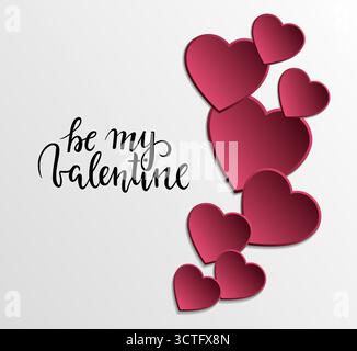 Be My valentine Hand gezeichnete Kalligraphie und Pinselstift-Schriftzug mit Rahmen aus rosa Herzen. Stock Vektor