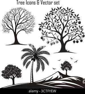 Baumsymbole Set – Natur, Wald, Ökologie, Umwelt, Grüne Landschaft Vektor-Illustration Stock Vektor