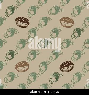 Nahtloses Muster mit Süßigkeiten und Desserts auf beigefarbenem Hintergrund Stock Vektor