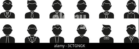 Männlicher Avatar-Icon mit Office-Outfits und lässigen Profilen Solid-Icon-Set. Symbole für Geschäftszeichen für Identitäts-, Kontakt- und Teamschnittstelle Stock Vektor