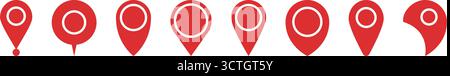 Positionszeiger und Kartenstecknadel ausgefüllte Symbolgruppe. Navigation Geolocation Zielposition Drop Silhouette Symbol Collection. Isolierter Vektor Stock Vektor