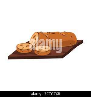 Vektor geschnittenes Baguette oder französisches Brotschneiden. Backwarenbrotportion. Gebackene Ernährung zum Frühstück oder Brunch. Rustikale Vorspeise. Mahlzeit und Snack für Mehl oder Teig Symbol. Gastronomie und Kulinarik. Stock Vektor