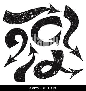 Satz schwarzer Buntstifte handgezeichnet kräftige dicke Pfeile Stock Vektor