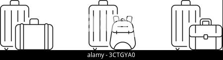 Symbol Für Gepäcklinie Und Gepäcklinie. Outline Symbol-Kollektion Für Reisen, Unternehmen Und Abenteuer. Illustrationen Von Koffer, Rucksack Und Aktenkoffer. Bearbeitbar Stock Vektor