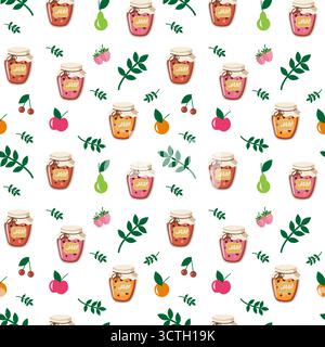 Gemusterte Marmelade in Gläsern und Früchten Stock Vektor
