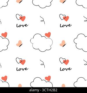 Nahtloser Druck mit roten Herzen und Schmetterlingen Stock Vektor