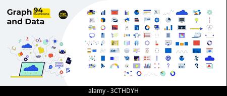 Diagramme, Diagramme und Datenvisualisierung Comic Flat Illustrations Mega Bundle Stock Vektor