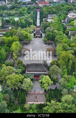 Luftaufnahmen des Grabes von Liu Xiangs in Jinli, Wuhou Temple Museum, Wuhou Bezirk, Chengdu Stadt Stockfoto