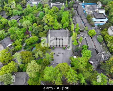 Luftaufnahmen des Grabes von Liu Xiangs in Jinli, Wuhou Temple Museum, Wuhou Bezirk, Chengdu Stadt Stockfoto