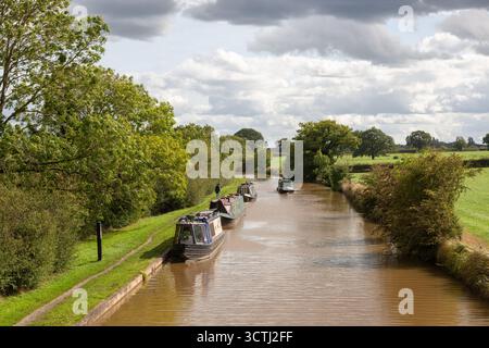 Kanalboote auf dem Shropshire Union Canal bei Hurleston Junction in der Nähe von Nantwich, Cheshire, England Stockfoto