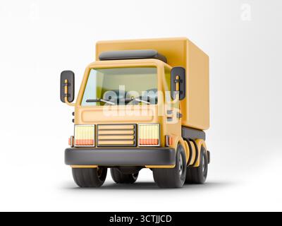 Delivery Truck Vorderansicht 3D-Rendering-Illustration isoliert auf weißem Hintergrund Stockfoto