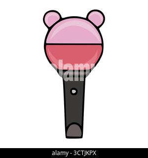 Vector – bezaubernder rosafarbener Lichtstab im Cartoon-Stil mit Bärenohren, der die Fankultur und Konzertaccessoires repräsentiert. Stock Vektor