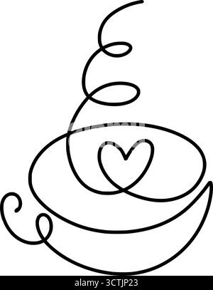 Kaffeetasse kontinuierlicher Vektor valentine Linie Tee Zeichnung mit einem Herz, symbolisiert Liebe für Getränke Morgen und Rituale heiß Stock Vektor