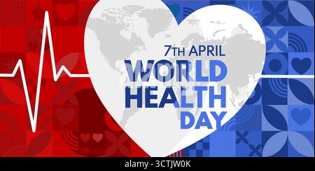 Weltgesundheitstagfahne mit Herz und Erde Karte Vektor Illustration Stock Vektor