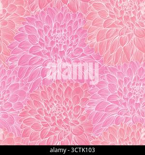Schöne einfarbige nahtlose Hintergrund rosa Dahlien handgezeichnet. Design für Grußkarten und Einladungen zu Hochzeit, Geburtstag, Valentinstag Stock Vektor