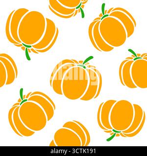 Cartoon-Kürbisse auf weißem Hintergrund. Einfacher Vektor-Hintergrund nettes, nahtloses Textil mit herbstlichem Muster. Design für Grußkarte und Einladung von Meeren Stock Vektor
