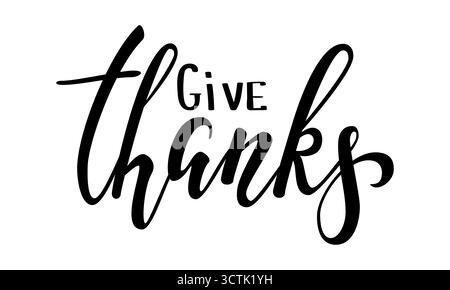 Danksagung und Happy Thanksgiving Hand gezeichnete Kalligraphie und Pinselstift-Schrift, isoliert auf Hintergrund. Design für Weihnachtsgrußkarte Stock Vektor