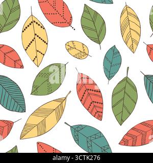 Nahtloses Doodle-Muster mit Leaves-Skizze. Gestalten Sie Grußkarten im Hintergrund und Einladungen zur Hochzeit und zu anderen saisonalen Herbstferien Stock Vektor