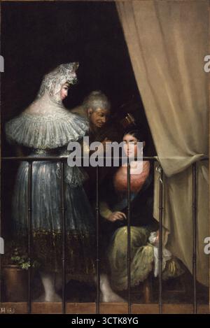 Maja und Celestina auf dem Balkon, 1840. Gefunden in der Sammlung des Szepmuveszeti Muzeum, Budapest. Stockfoto