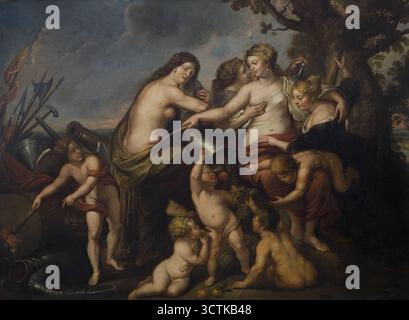 Allegorie des Friedens und des Glücks des Staates, zweite Hälfte des 17. jahrhunderts. Gefunden in der Sammlung von BibliotecMuseu V&#xed;ctor Balaguer. Stockfoto
