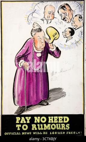 "Achten Sie nicht auf Gerüchte - offizielle Nachrichten werden frei veröffentlicht!", Poster aus dem Zweiten Weltkrieg, zwischen 1939 und 1946. Stockfoto