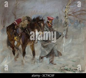 Uhlan führt ein Pferd, 1927. Stockfoto