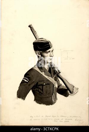 Einheit der Stärke Rhodesianischer Flieger mit Gewehr, Poster aus dem Zweiten Weltkrieg, zwischen 1939 und 1946. Dies scheint eine vorbereitende Zeichnung für das Poster „gemeinsam“ zu sein. Stockfoto