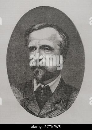 Porträt von Henry d'ORLéans (1822–1897), Herzog von Aumale, französischer Prinz des Hauses Orleans, Sohn von König Louis-Philippe I., 1871. Details. Aus der Historia de la Guerra de Francia y Prusia (Geschichte des Krieges zwischen Frankreich und Preußen, Band II, veröffentlicht in Barcelona, 1871. Stockfoto