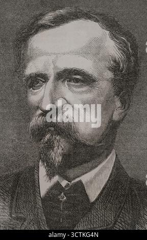 Porträt von Henry d'ORLéans (1822–1897), Herzog von Aumale, französischer Prinz des Hauses Orleans, Sohn von König Louis-Philippe I., 1871. Details. Aus der Historia de la Guerra de Francia y Prusia (Geschichte des Krieges zwischen Frankreich und Preußen, Band II, veröffentlicht in Barcelona, 1871. Stockfoto
