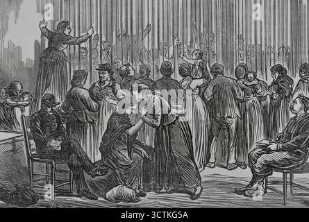Conciergerie Gefängnis, Versailles, Paris Commune, Frankreich, 1871. Revolutionäre Volksbewegung, die vom 18. März bis 28. Mai 1871 in Paris die Macht übernahm, als Folge des Deutsch-Französischen Krieges. Repression nach dem Fall der Pariser Kommune. Aus Historia de la Guerra de Francia y Prusia (Geschichte des Krieges zwischen Frankreich und Preußen), Band II, veröffentlicht in Barcelona, 1871. Stockfoto