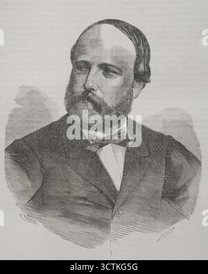 Porträt von Henry d’Artois (1820–1883), Graf von Chambord, 1871. Französischer Prinz, Enkel von König Karl X. von Frankreich. Legitimistischer Anwärter auf den französischen Thron als Heinrich V. (1844–1883). Aus der Historia de la Guerra de Francia y Prusia (Geschichte des Krieges zwischen Frankreich und Preußen, Band II, veröffentlicht in Barcelona, 1871. Stockfoto