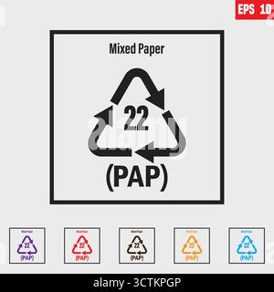 Papiersymbol 22, Öko-Recycling-Schild isoliert auf weißem Hintergrund. Symbol für Verpackungsabfall . Stock Vektor