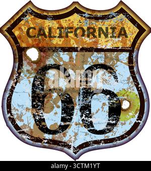 Vintage rostiges und verzweigtes Straßenschild, verschiedene Schriften für Route 66, Retro Grungy Vektor Illustration Stock Vektor