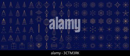 Weihnachtslinie Icon Set, goldene geometrische Vektorsymbole Sammlung, minimalistische lineare Weihnachtsdekorationen, Kontursymbole mit bearbeitbarem Strich, Christm Stock Vektor