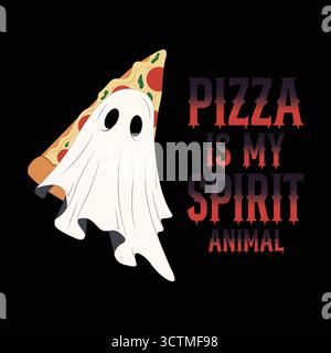 Pizza is My Spirit Animal Funny Ghost T-Shirt Design Stock Vektor