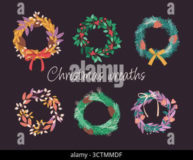Weihnachtskränze Set. Isolierte abgewickelte Elemente. Stock Vektor
